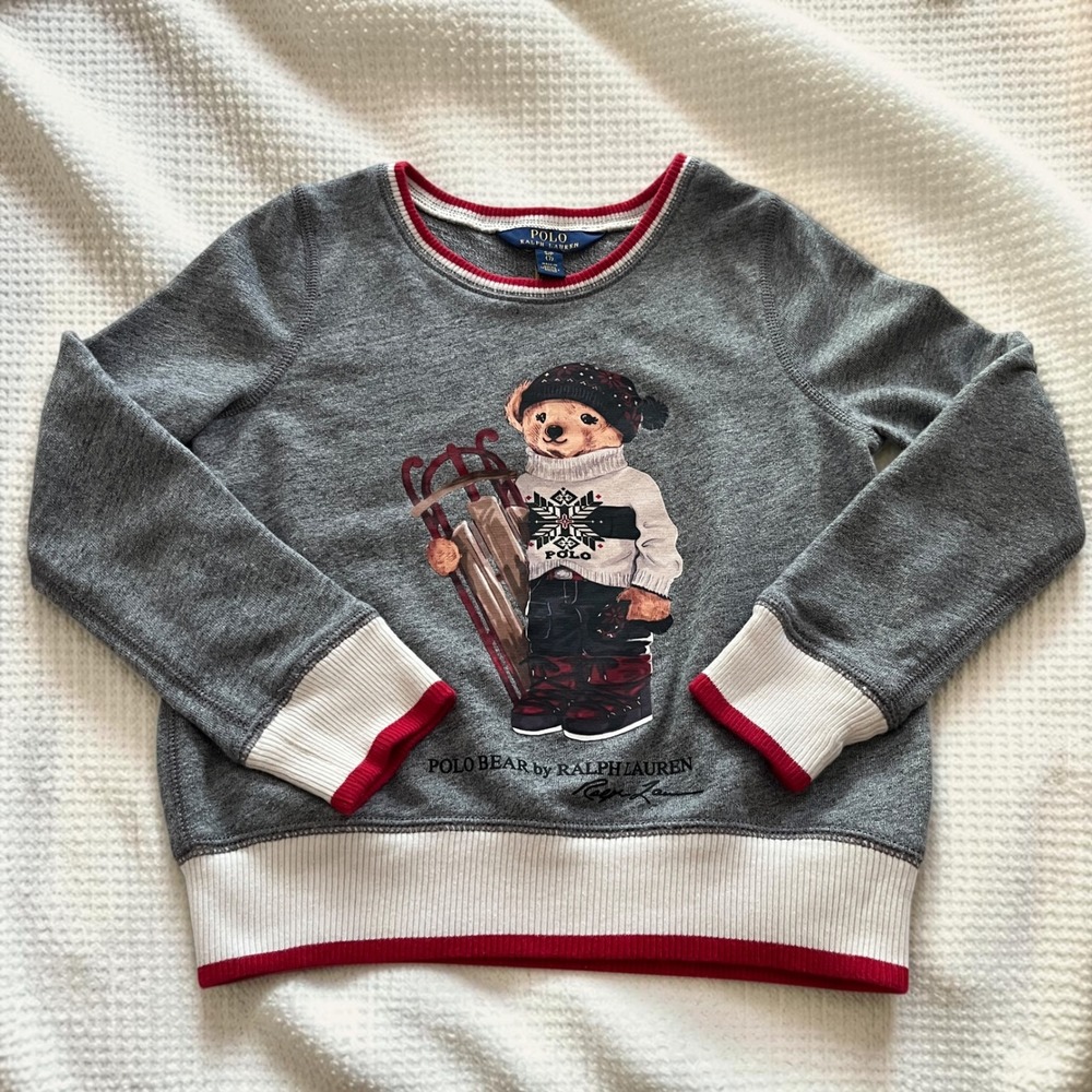 Polo Ralph Lauren Polo Bear Sweatshirt Girl's Small 7 Sledding Winter Preppy